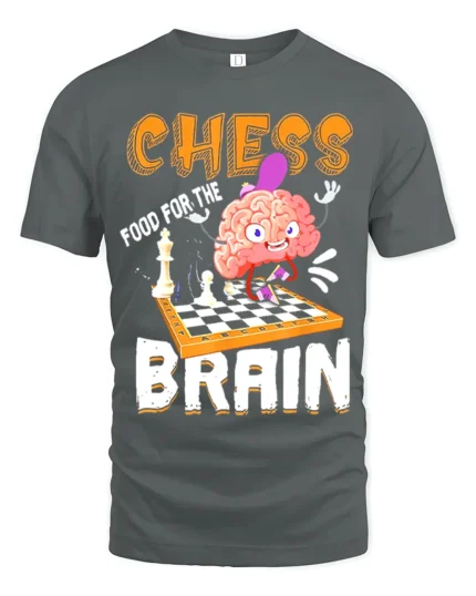 Funny Chess Brain T-Shirt Food for Thought Tee - gray t-shirt on white background