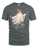 Funny Skater Ghost Halloween T-Shirt Cool Fall Vibes - gray t-shirt on white background