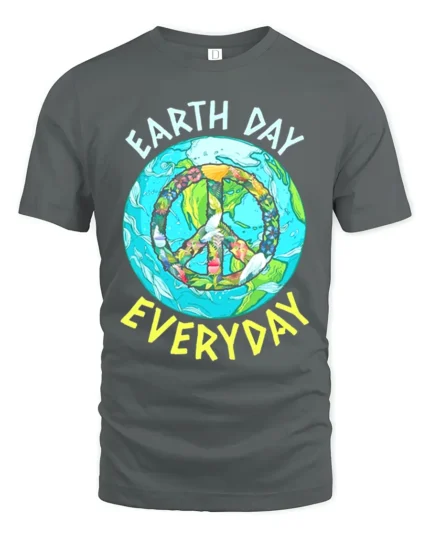 Earth Day Everyday Peace Sign T-Shirt Eco Friendly Tee - gray t-shirt on white background