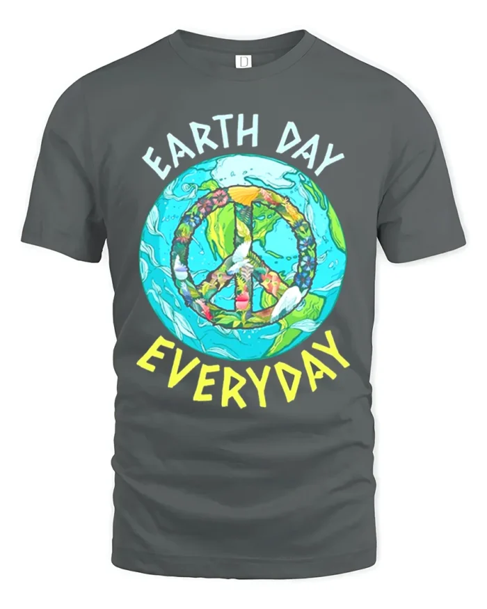 Earth Day Everyday Peace Sign T-Shirt Eco Friendly Tee - gray t-shirt on white background