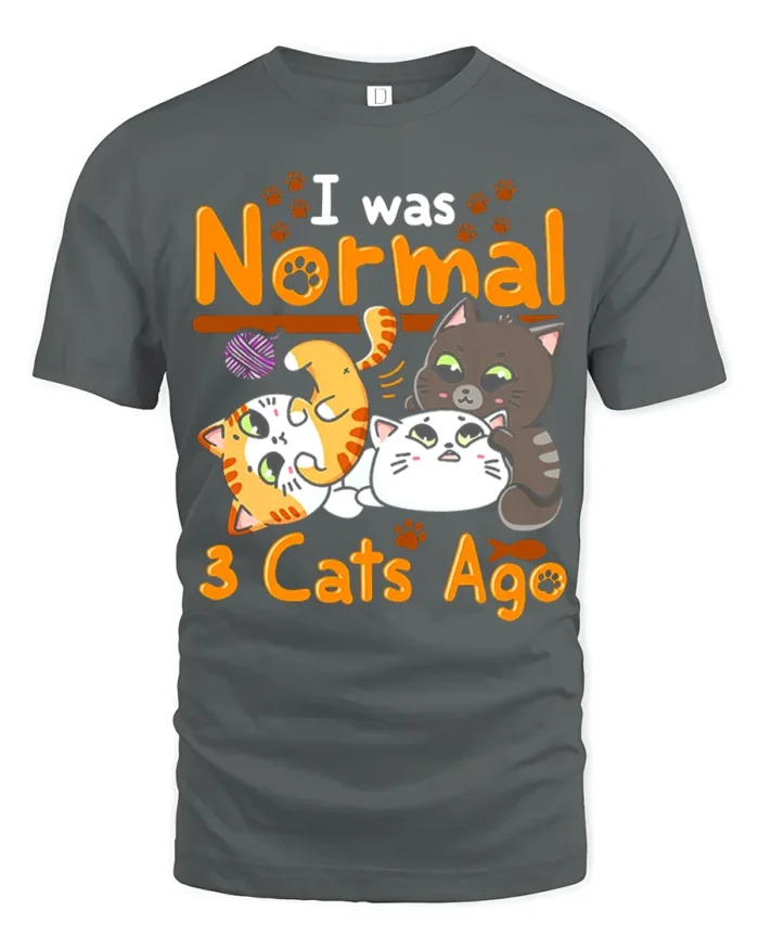 I Was Normal 3 Cats Ago Funny Cat Lover T-Shirt - gray t-shirt on white background