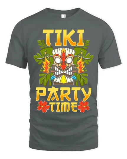 Tiki Party Time T-Shirt Tropical Luau Fun Island Tee - gray t-shirt on white background