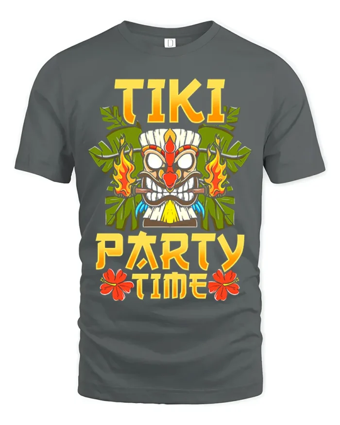 Tiki Party Time T-Shirt Tropical Luau Fun Island Tee - gray t-shirt on white background
