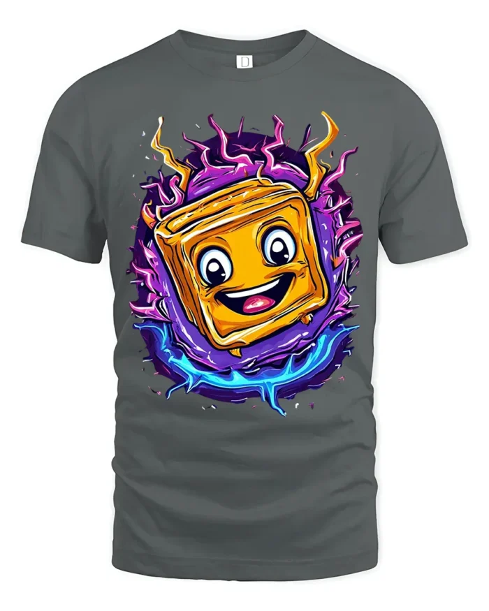 Electric Cheese Toast T-Shirt Funny Cartoon Food Tee - gray t-shirt on white background