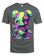 Neon Psycho Teddy Bear T-Shirt Kawaii Horror Style Tee - gray t-shirt on white background