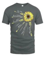 Sunshine Quote T-Shirt with Arrows and Sunflower Art - gray t-shirt on white background