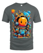 Cute Space Astronaut T-Shirt Colorful Galaxy Cartoon Tee - gray t-shirt on white background