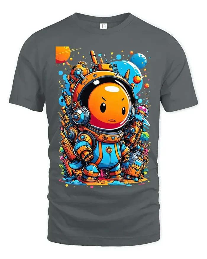 Cute Space Astronaut T-Shirt Colorful Galaxy Cartoon Tee - gray t-shirt on white background
