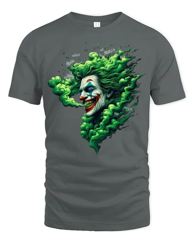 Evil Clown Laugh T-Shirt Haunting Green Smoke Tee - gray t-shirt on white background