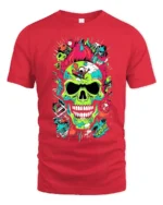 Neon Skull Explosion T-Shirt Colorful Punk Horror Tee - red t-shirt on white background