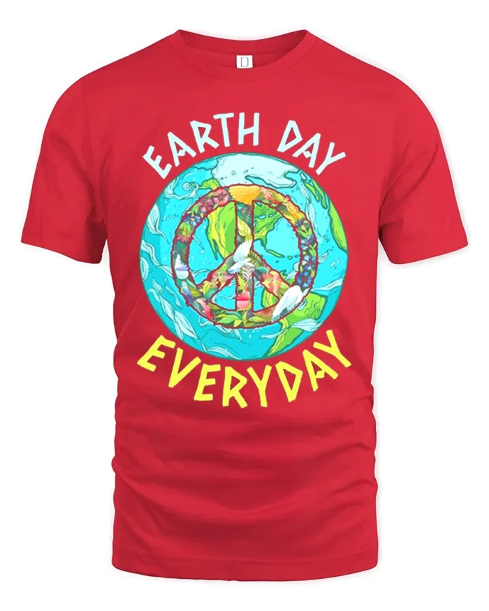 Earth Day Everyday Peace Sign T-Shirt Eco Friendly Tee - red t-shirt on white background