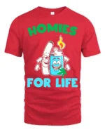 Homies for Life Funny Weed T-Shirt Cartoon Blunt Lighter Tee - red t-shirt on white background
