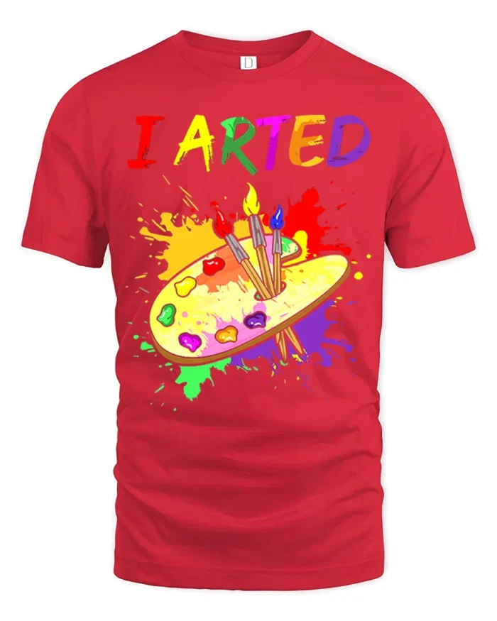 Artistic Humor T-Shirt I ARTED Paint Palette Shirt - red t-shirt on white background
