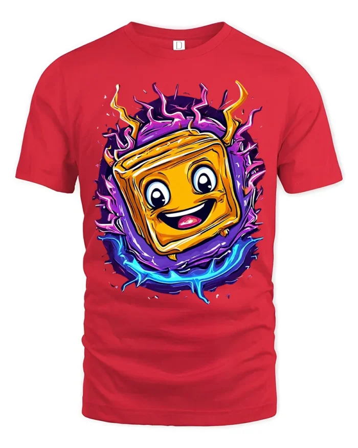 Electric Cheese Toast T-Shirt Funny Cartoon Food Tee - red t-shirt on white background