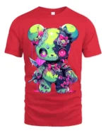 Neon Psycho Teddy Bear T-Shirt Kawaii Horror Style Tee - red t-shirt on white background