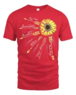 Sunshine Quote T-Shirt with Arrows and Sunflower Art - red t-shirt on white background