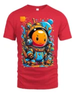 Cute Space Astronaut T-Shirt Colorful Galaxy Cartoon Tee - red t-shirt on white background