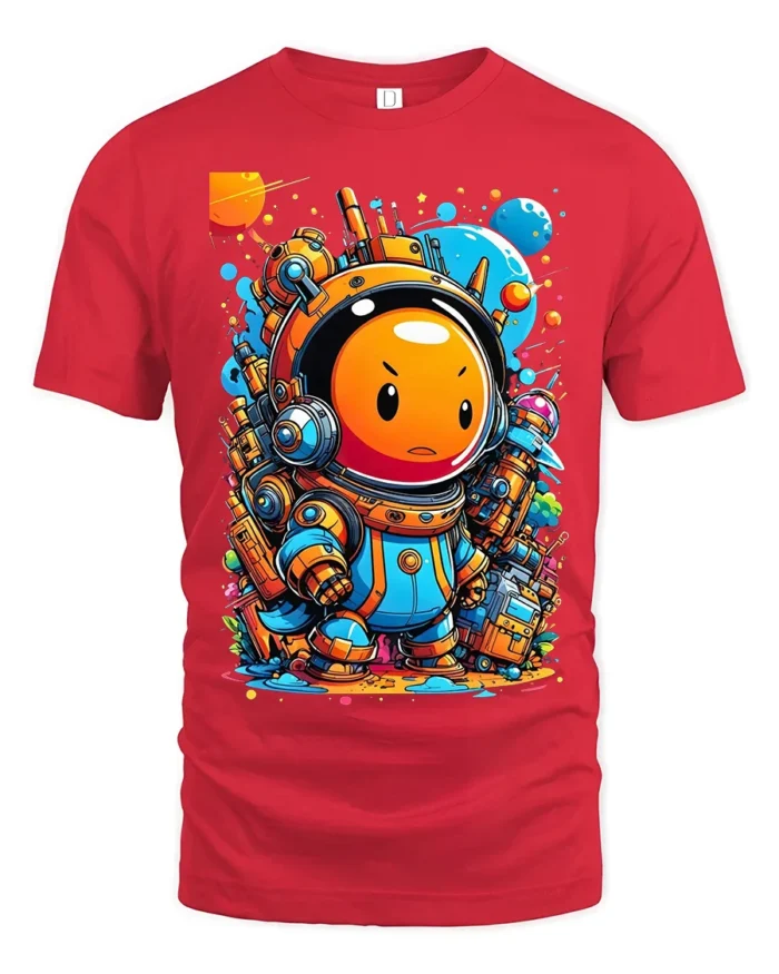 Cute Space Astronaut T-Shirt Colorful Galaxy Cartoon Tee - red t-shirt on white background