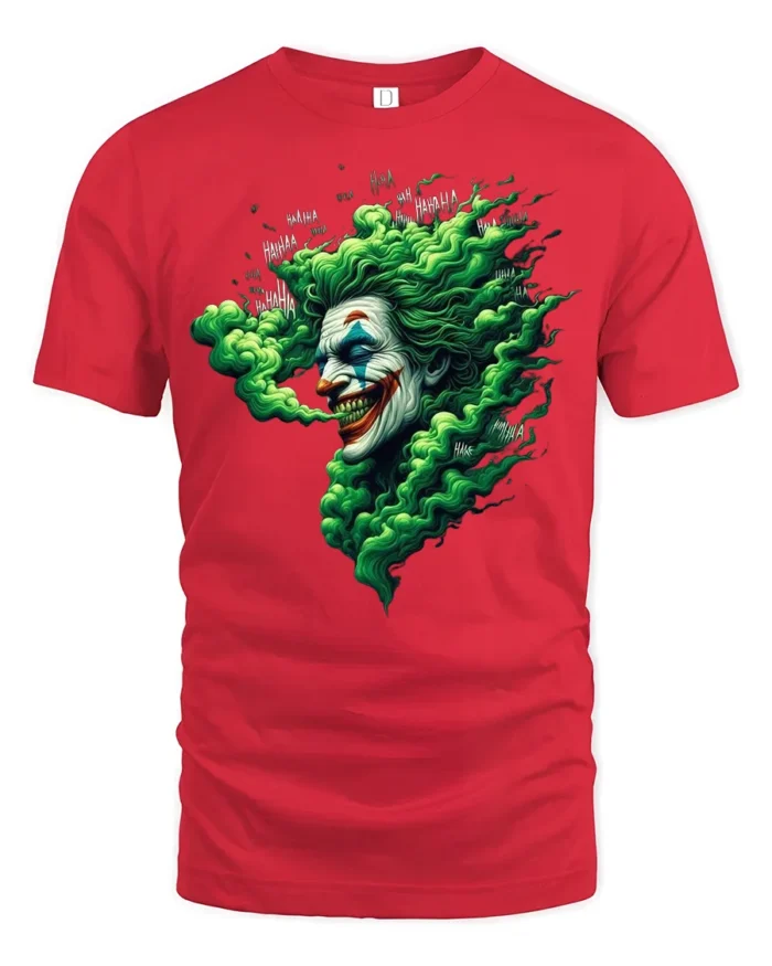 Evil Clown Laugh T-Shirt Haunting Green Smoke Tee - red t-shirt on white background