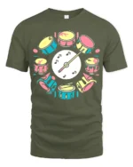 Colorful Drum Set Graphic T-Shirt Musician Gift Tee - military green t-shirt on white background