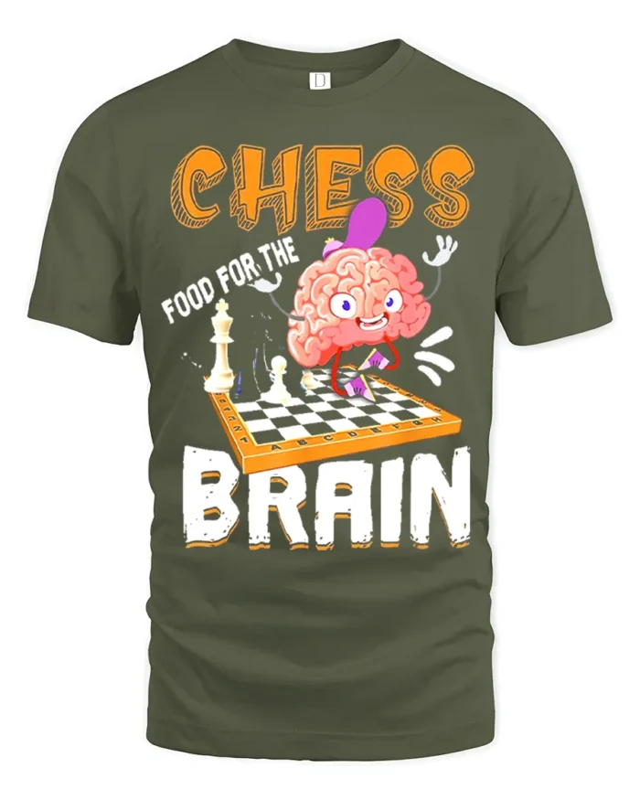 Funny Chess Brain T-Shirt Food for Thought Tee - military green t-shirt on white background