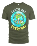 Earth Day Everyday Peace Sign T-Shirt Eco Friendly Tee - military green t-shirt on white background