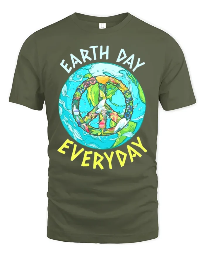 Earth Day Everyday Peace Sign T-Shirt Eco Friendly Tee - military green t-shirt on white background