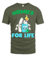 Homies for Life Funny Weed T-Shirt Cartoon Blunt Lighter Tee - military green t-shirt on white background