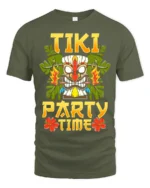 Tiki Party Time T-Shirt Tropical Luau Fun Island Tee - military green t-shirt on white background