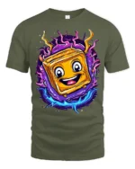 Electric Cheese Toast T-Shirt Funny Cartoon Food Tee - military green t-shirt on white background