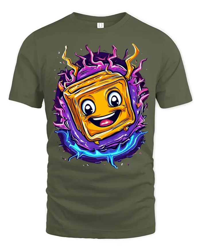 Electric Cheese Toast T-Shirt Funny Cartoon Food Tee - military green t-shirt on white background
