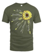 Sunshine Quote T-Shirt with Arrows and Sunflower Art - military green t-shirt on white background