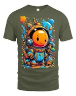 Cute Space Astronaut T-Shirt Colorful Galaxy Cartoon Tee - military green t-shirt on white background