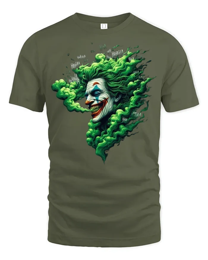 Evil Clown Laugh T-Shirt Haunting Green Smoke Tee - military green t-shirt on white background