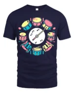 Colorful Drum Set Graphic T-Shirt Musician Gift Tee - navy t-shirt on white background