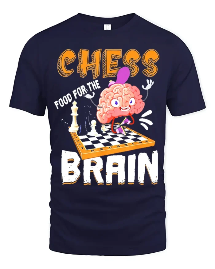 Funny Chess Brain T-Shirt Food for Thought Tee - navy t-shirt on white background