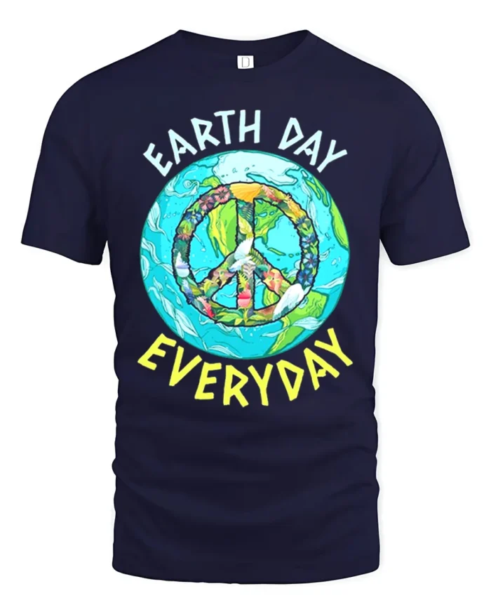 Earth Day Everyday Peace Sign T-Shirt Eco Friendly Tee - navy t-shirt on white background