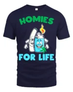 Homies for Life Funny Weed T-Shirt Cartoon Blunt Lighter Tee - navy t-shirt on white background