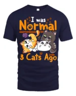 I Was Normal 3 Cats Ago Funny Cat Lover T-Shirt - navy t-shirt on white background