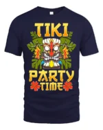 Tiki Party Time T-Shirt Tropical Luau Fun Island Tee - navy t-shirt on white background
