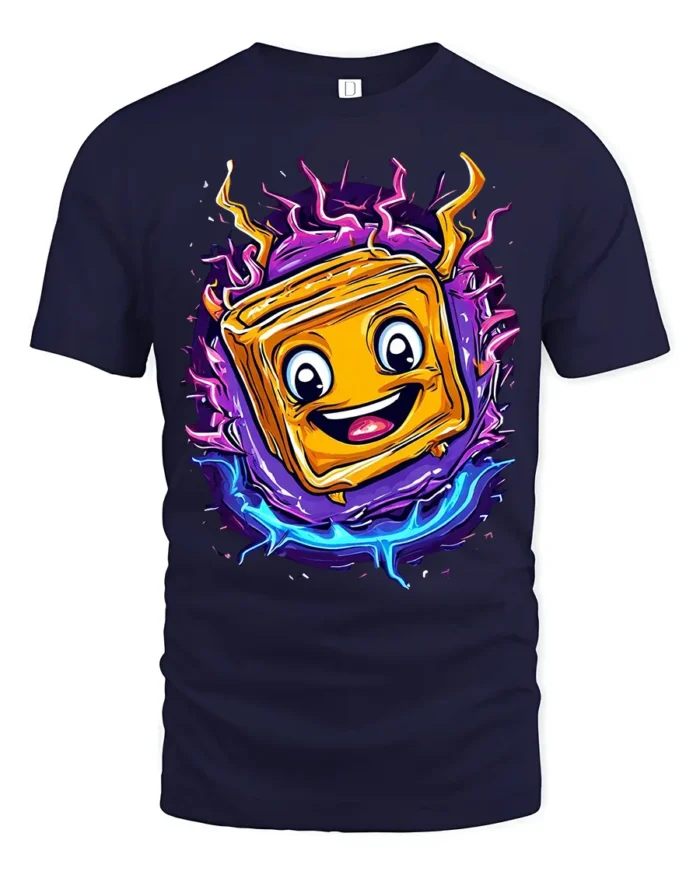 Electric Cheese Toast T-Shirt Funny Cartoon Food Tee - navy t-shirt on white background