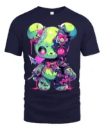 Neon Psycho Teddy Bear T-Shirt Kawaii Horror Style Tee - navy t-shirt on white background