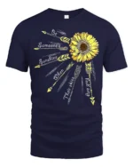Sunshine Quote T-Shirt with Arrows and Sunflower Art - navy t-shirt on white background