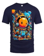 Cute Space Astronaut T-Shirt Colorful Galaxy Cartoon Tee - navy t-shirt on white background