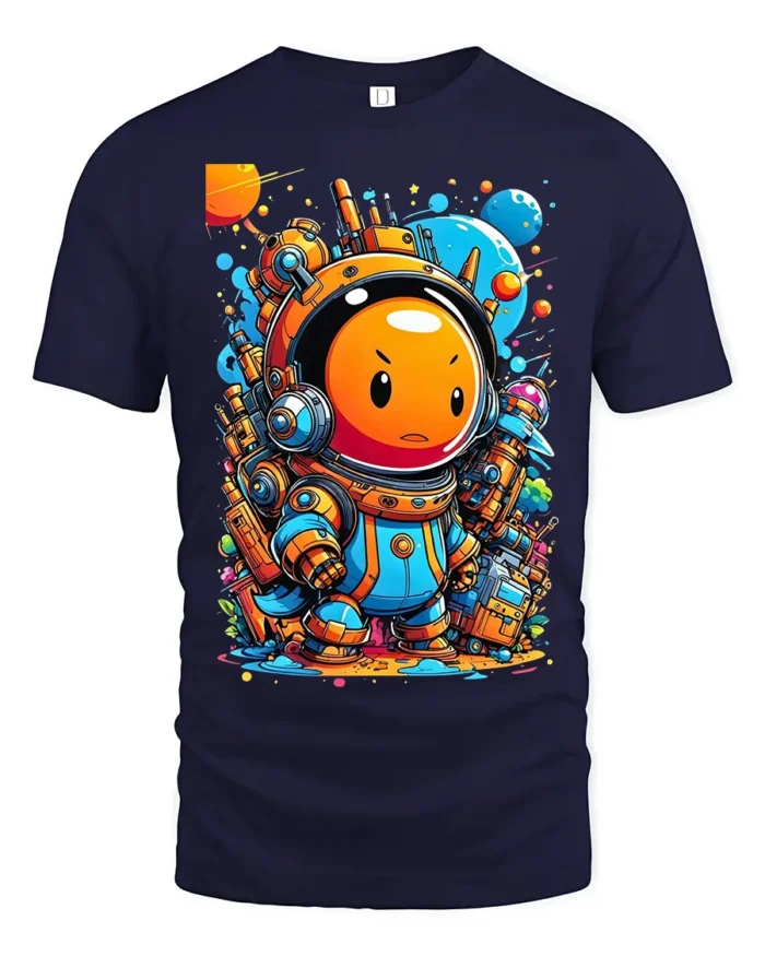 Cute Space Astronaut T-Shirt Colorful Galaxy Cartoon Tee - navy t-shirt on white background