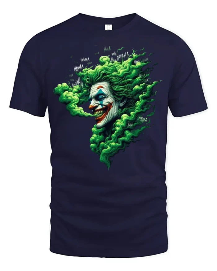 Evil Clown Laugh T-Shirt Haunting Green Smoke Tee - navy t-shirt on white background
