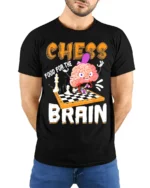 Funny Chess Brain T-Shirt Food for Thought Tee - model wearing black shirt, hands behind back