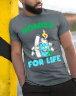 Homies for Life Funny Weed T-Shirt Cartoon Blunt Lighter Tee - model in grey shirt leaning against column