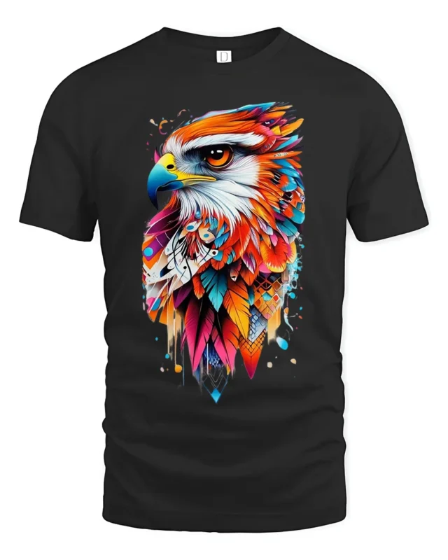 Bold Abstract Eagle Print T-Shirt Artistic Streetwear - black t-shirt on white background