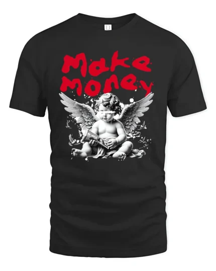 Make Money Angel Graphic T-Shirt Streetwear Style Tee - black t-shirt on white background